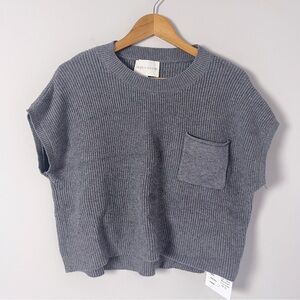 2/$30 Sage + Stone Gray Ribbed Boxy Knit Short Sleeve Sweater XL